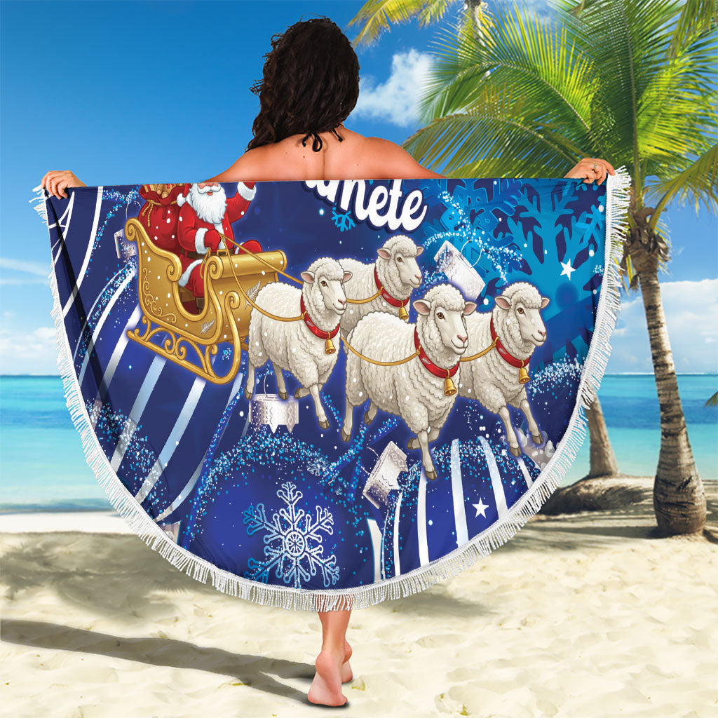 New Zealand Christmas In July Beach Blanket Funny Santa Sheep Meri Kirihimete Blue LT14 - Polynesian Pride