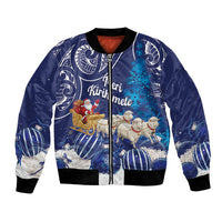 New Zealand Christmas In July Personalised Bomber Jacket Funny Santa Sheep Meri Kirihimete Blue LT14 Unisex Blue - Polynesian Pride