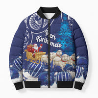 New Zealand Christmas In July Personalised Bomber Puffer Jacket Funny Santa Sheep Meri Kirihimete Blue LT14 Unisex Blue - Polynesian Pride