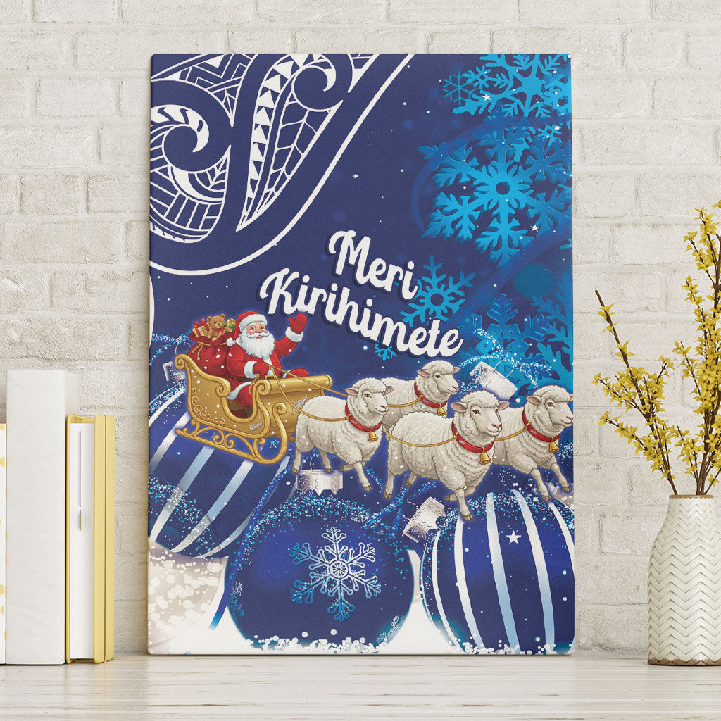 New Zealand Christmas In July Canvas Wall Art Funny Santa Sheep Meri Kirihimete Blue LT14 Without Frame Blue - Polynesian Pride