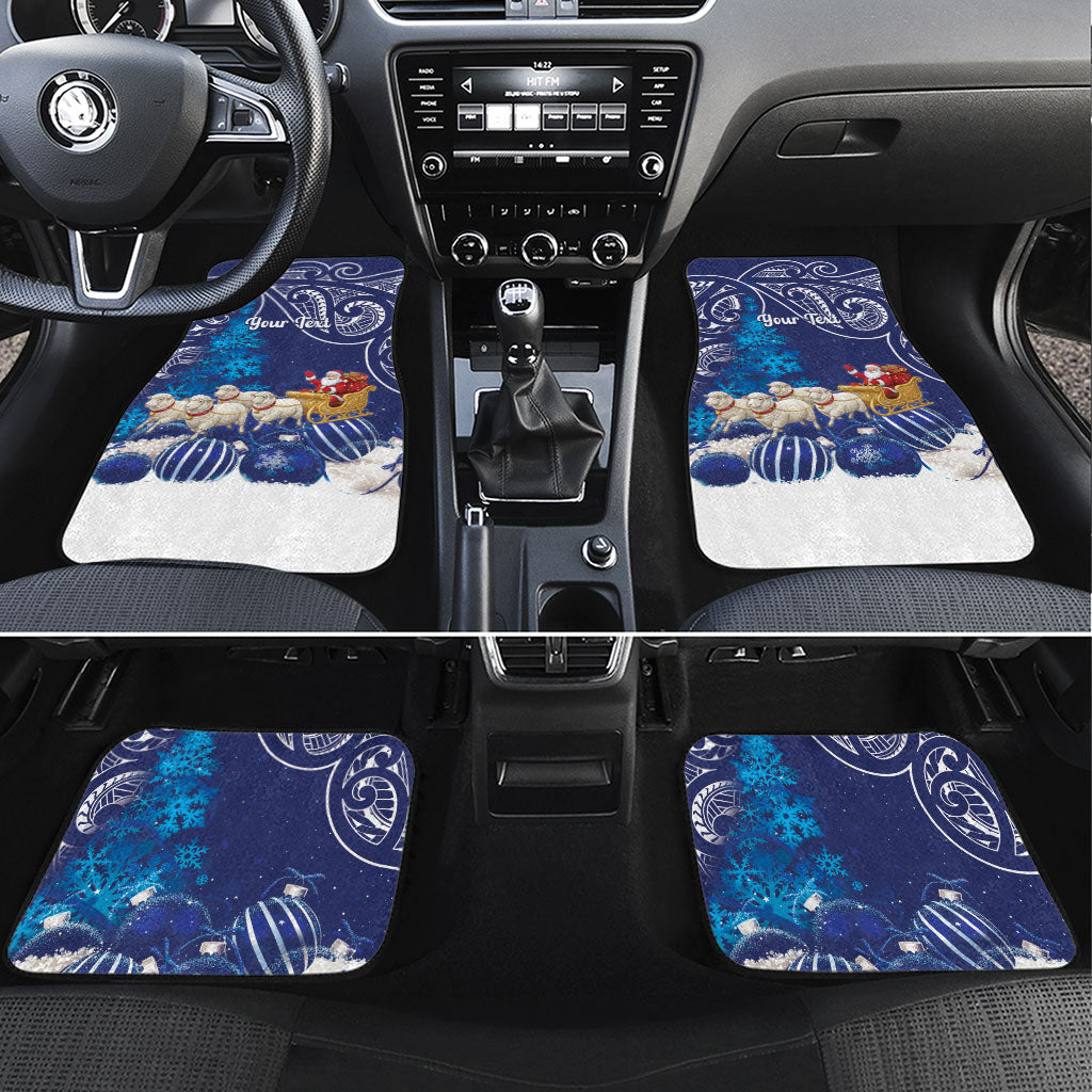 New Zealand Christmas In July Personalised Car Mats Funny Santa Sheep Meri Kirihimete Blue LT14 Set 4pcs Blue - Polynesian Pride