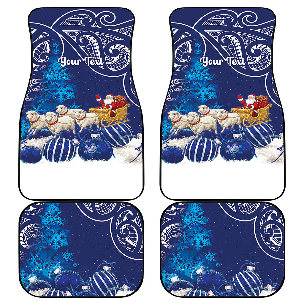 New Zealand Christmas In July Personalised Car Mats Funny Santa Sheep Meri Kirihimete Blue LT14 - Polynesian Pride