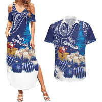 New Zealand Christmas In July Personalised Couples Matching Summer Maxi Dress and Hawaiian Shirt Funny Santa Sheep Meri Kirihimete Blue LT14 Blue - Polynesian Pride