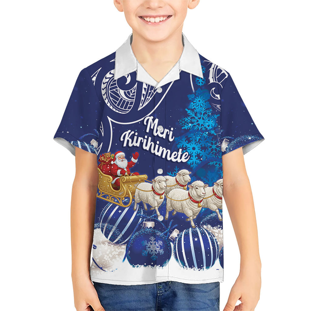 New Zealand Christmas In July Personalised Family Matching Long Sleeve Bodycon Dress and Hawaiian Shirt Funny Santa Sheep Meri Kirihimete Blue LT14 Son's Shirt Blue - Polynesian Pride