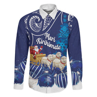 New Zealand Christmas In July Personalised Family Matching Off The Shoulder Long Sleeve Dress and Hawaiian Shirt Funny Santa Sheep Meri Kirihimete Blue LT14 Dad's Shirt - Long Sleeve Blue - Polynesian Pride