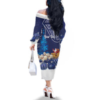 New Zealand Christmas In July Personalised Family Matching Off The Shoulder Long Sleeve Dress and Hawaiian Shirt Funny Santa Sheep Meri Kirihimete Blue LT14 - Polynesian Pride