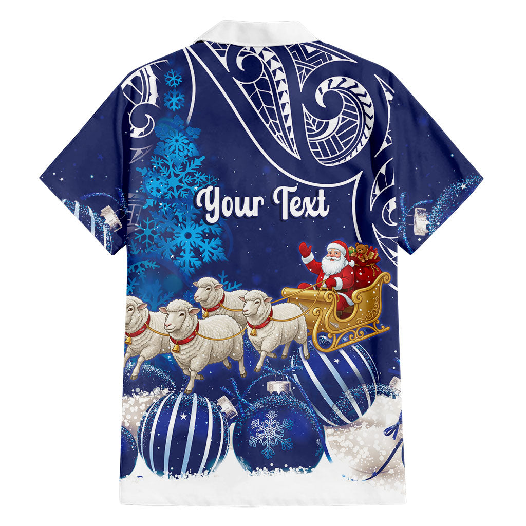 New Zealand Christmas In July Personalised Family Matching Off Shoulder Short Dress and Hawaiian Shirt Funny Santa Sheep Meri Kirihimete Blue LT14 - Polynesian Pride