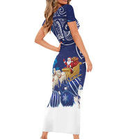 New Zealand Christmas In July Personalised Family Matching Short Sleeve Bodycon Dress and Hawaiian Shirt Funny Santa Sheep Meri Kirihimete Blue LT14 - Polynesian Pride