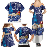 New Zealand Christmas In July Personalised Family Matching Summer Maxi Dress and Hawaiian Shirt Funny Santa Sheep Meri Kirihimete Blue LT14 - Polynesian Pride