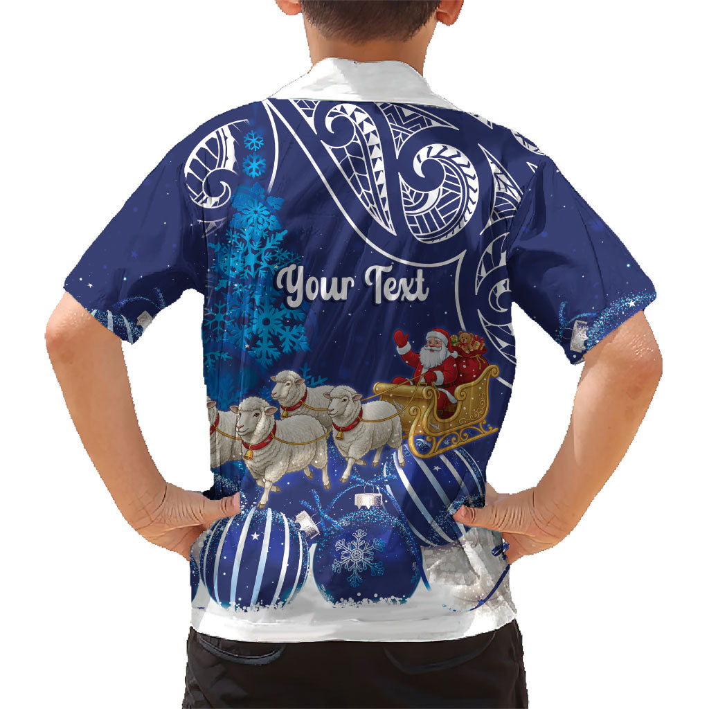 New Zealand Christmas In July Personalised Family Matching Tank Maxi Dress and Hawaiian Shirt Funny Santa Sheep Meri Kirihimete Blue LT14 - Polynesian Pride