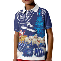 New Zealand Christmas In July Personalised Kid Polo Shirt Funny Santa Sheep Meri Kirihimete Blue LT14 Kid Blue - Polynesian Pride
