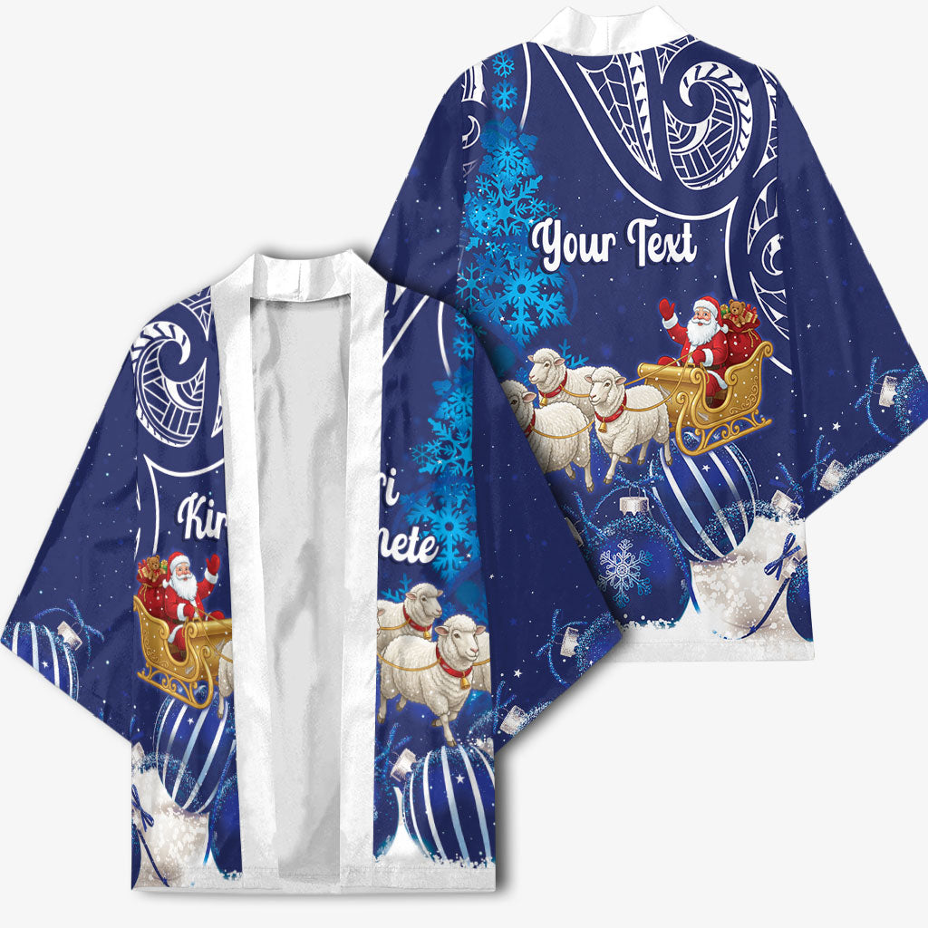 New Zealand Christmas In July Personalised Kimono Funny Santa Sheep Meri Kirihimete Blue LT14 - Polynesian Pride