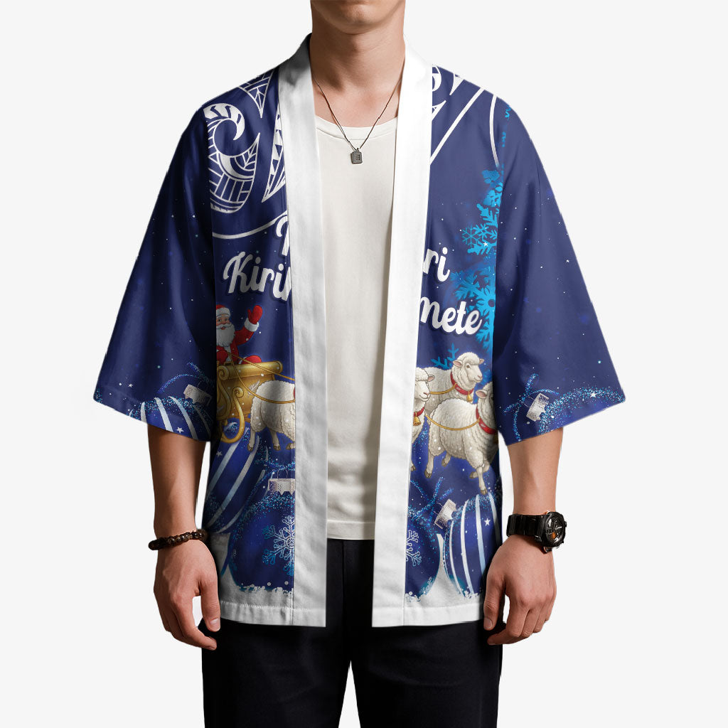 New Zealand Christmas In July Personalised Kimono Funny Santa Sheep Meri Kirihimete Blue LT14 - Polynesian Pride