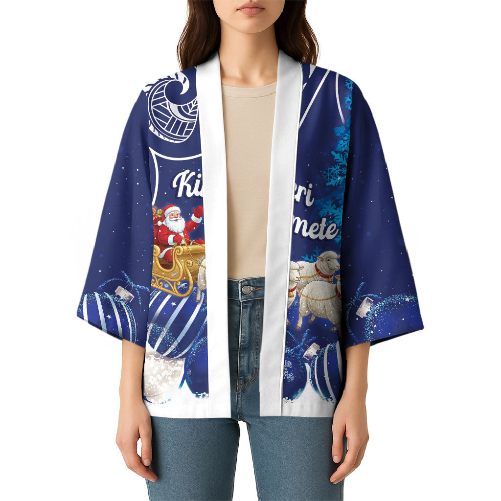 New Zealand Christmas In July Personalised Kimono Funny Santa Sheep Meri Kirihimete Blue LT14 - Polynesian Pride