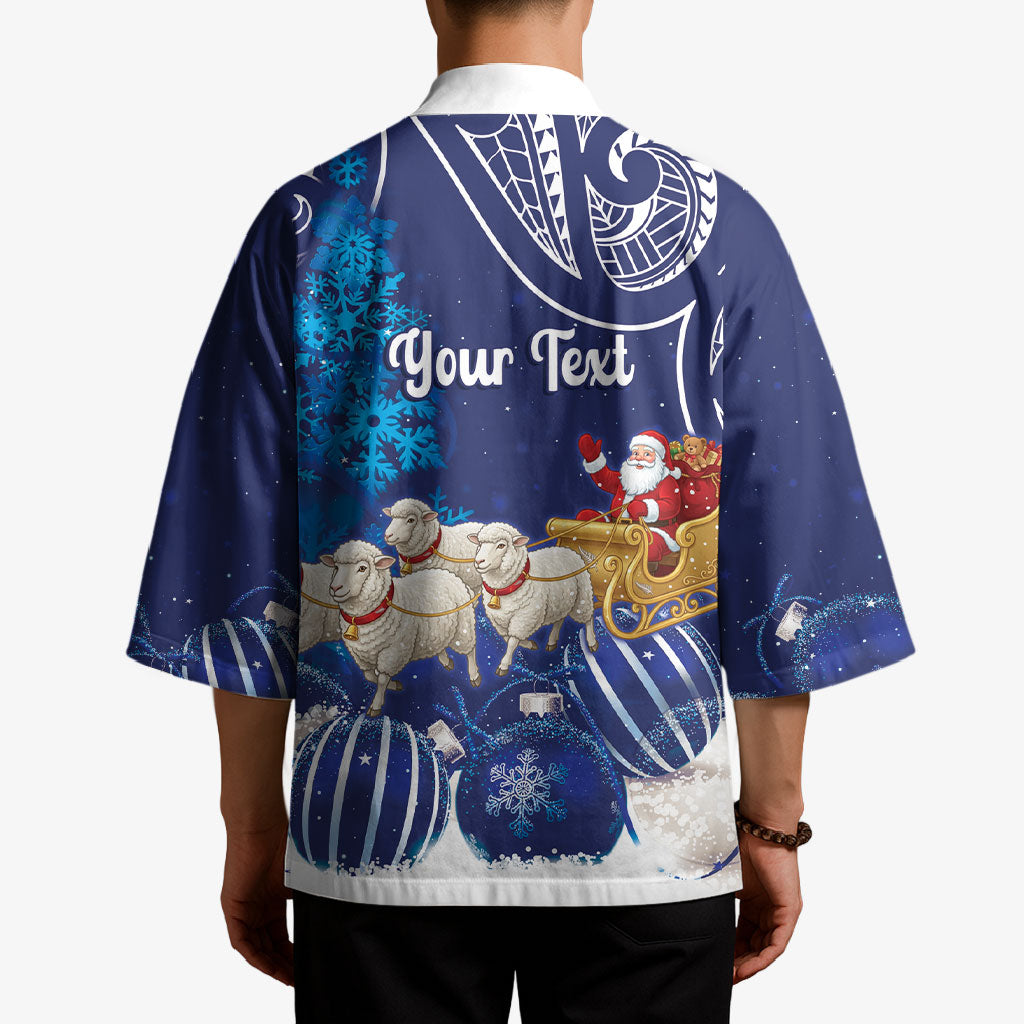 New Zealand Christmas In July Personalised Kimono Funny Santa Sheep Meri Kirihimete Blue LT14 - Polynesian Pride