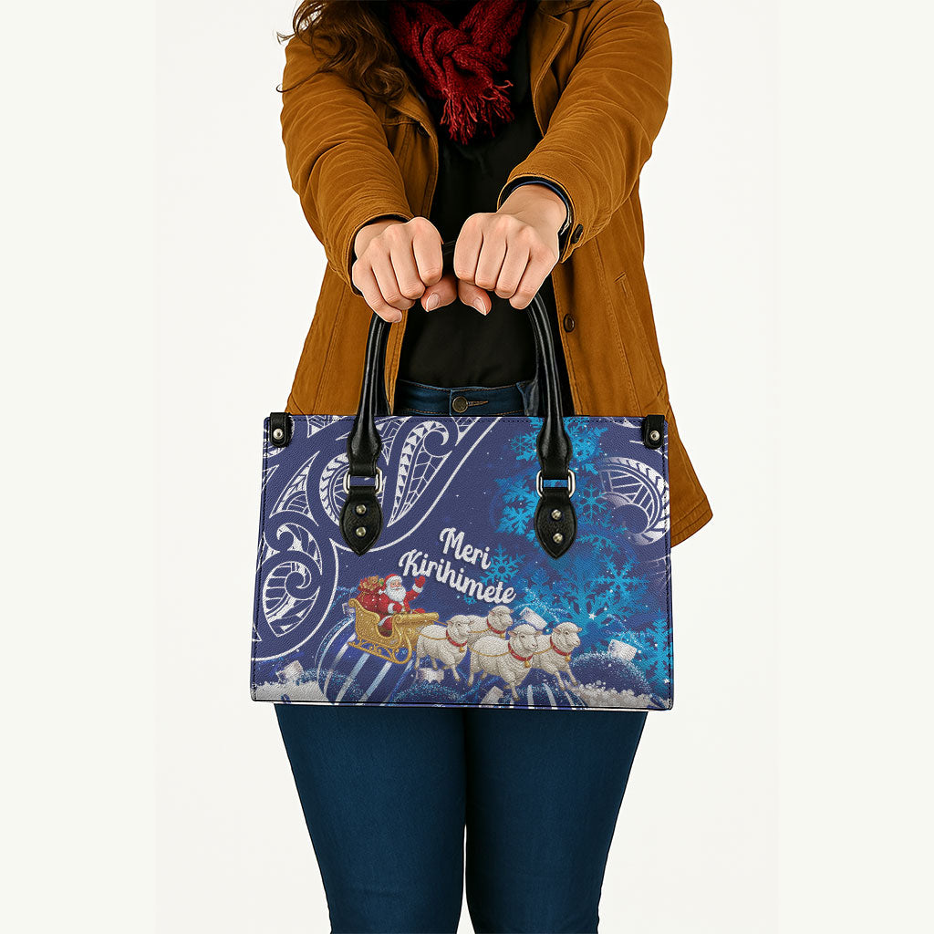 New Zealand Christmas In July Leather Bag Funny Santa Sheep Meri Kirihimete Blue LT14 - Polynesian Pride