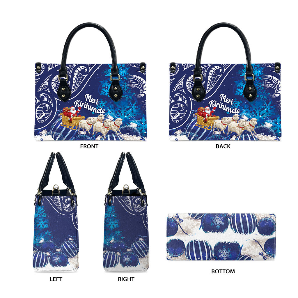New Zealand Christmas In July Leather Bag Funny Santa Sheep Meri Kirihimete Blue LT14 - Polynesian Pride