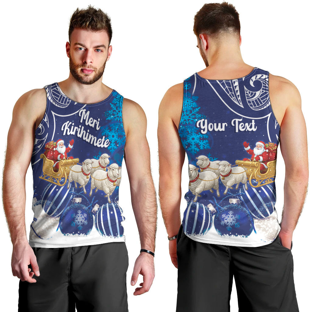 New Zealand Christmas In July Personalised Men Tank Top Funny Santa Sheep Meri Kirihimete Blue LT14 - Polynesian Pride
