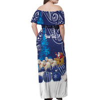 New Zealand Christmas In July Personalised Off Shoulder Maxi Dress Funny Santa Sheep Meri Kirihimete Blue LT14 - Polynesian Pride