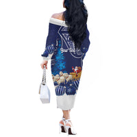New Zealand Christmas In July Personalised Off The Shoulder Long Sleeve Dress Funny Santa Sheep Meri Kirihimete Blue LT14 - Polynesian Pride