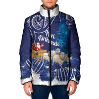New Zealand Christmas In July Personalised Padded Jacket Funny Santa Sheep Meri Kirihimete Blue LT14 Men Blue - Polynesian Pride