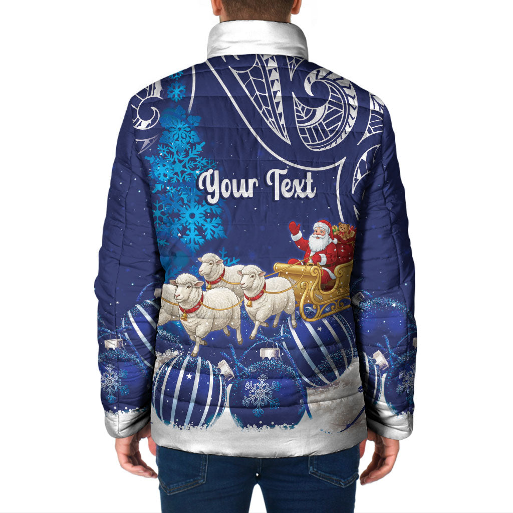New Zealand Christmas In July Personalised Padded Jacket Funny Santa Sheep Meri Kirihimete Blue LT14 - Polynesian Pride