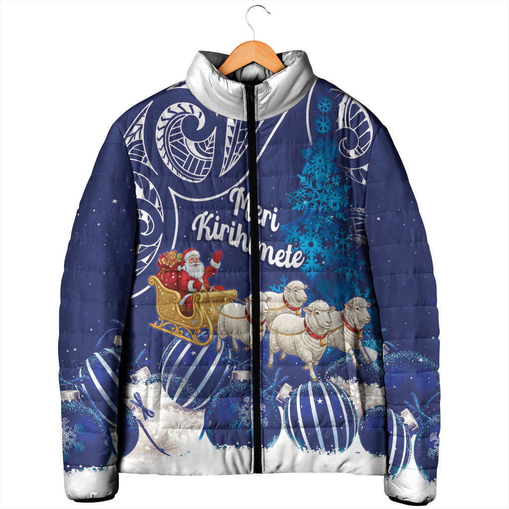 New Zealand Christmas In July Personalised Padded Jacket Funny Santa Sheep Meri Kirihimete Blue LT14 - Polynesian Pride