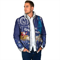 New Zealand Christmas In July Personalised Padded Jacket Funny Santa Sheep Meri Kirihimete Blue LT14 - Polynesian Pride