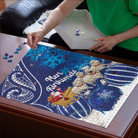 New Zealand Christmas In July Puzzle Funny Santa Sheep Meri Kirihimete Blue LT14 - Polynesian Pride