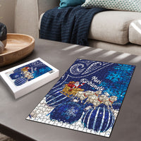 New Zealand Christmas In July Puzzle Funny Santa Sheep Meri Kirihimete Blue LT14 - Polynesian Pride