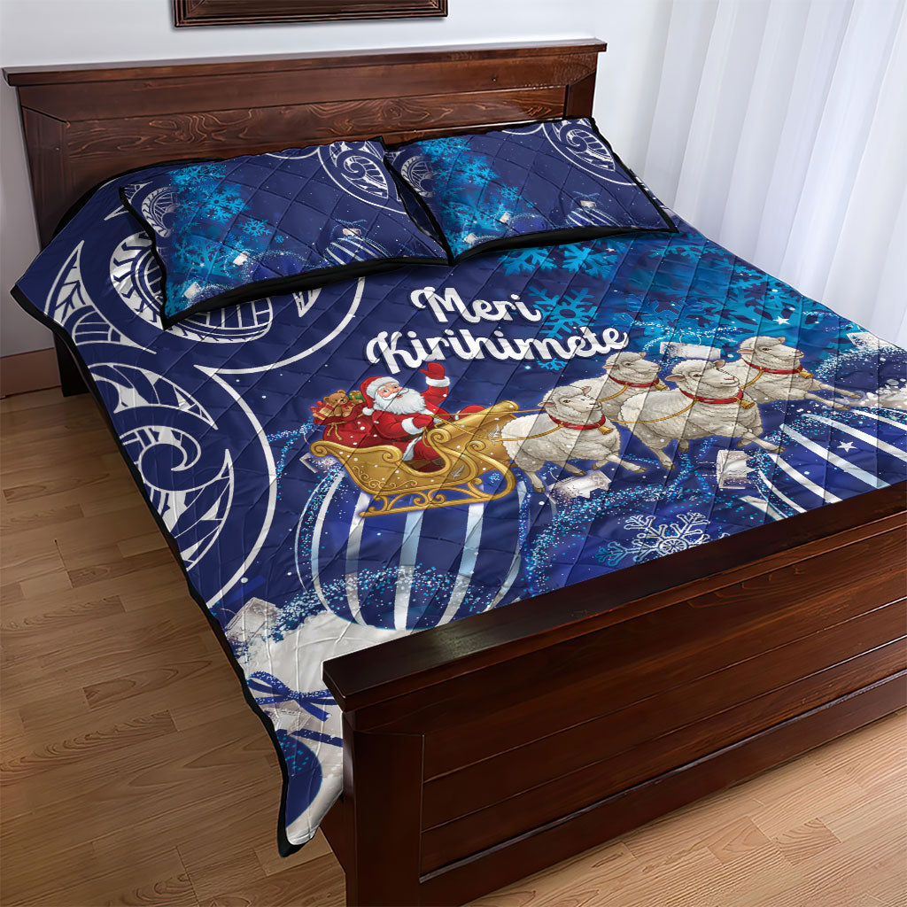 New Zealand Christmas In July Quilt Bed Set Funny Santa Sheep Meri Kirihimete Blue LT14 - Polynesian Pride