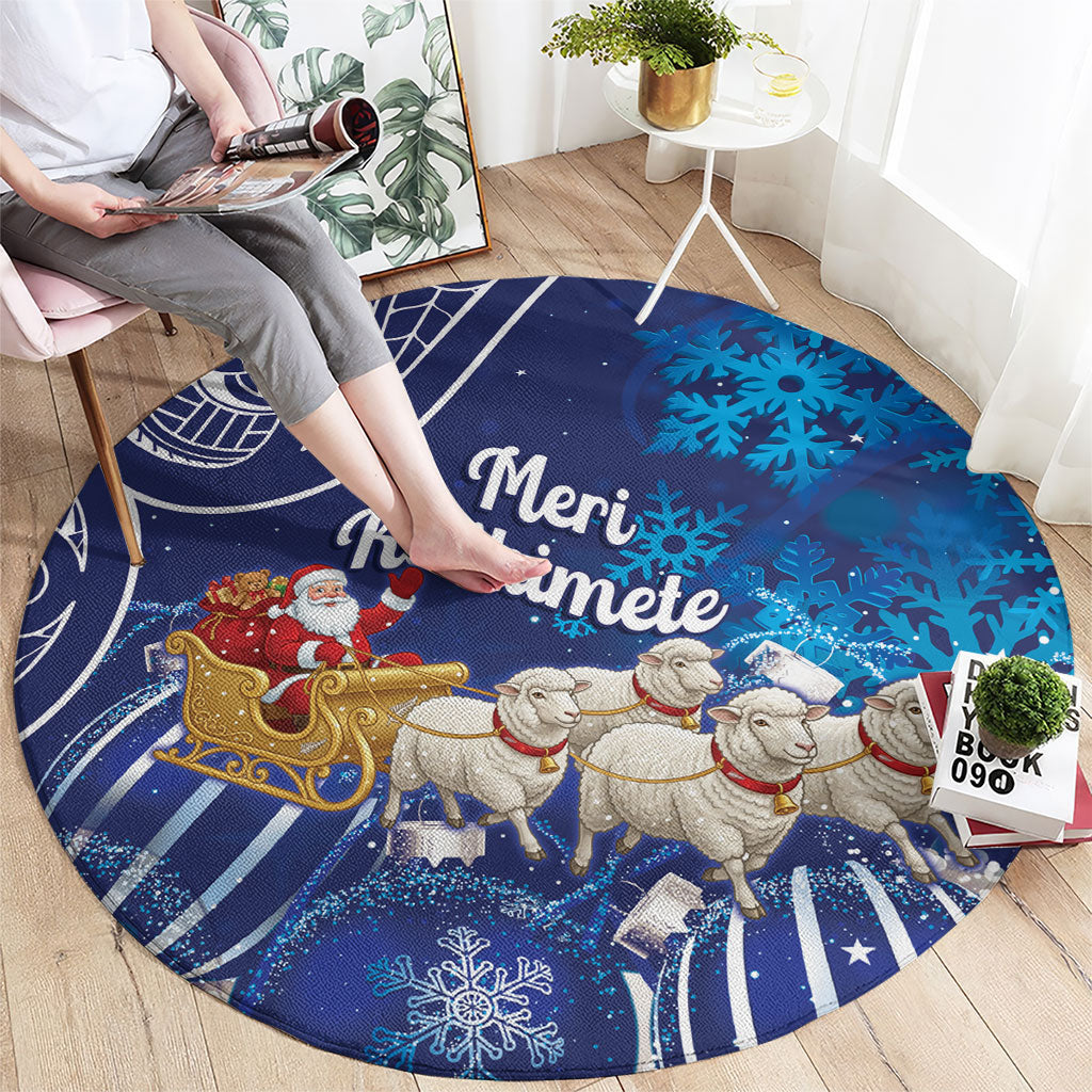 New Zealand Christmas In July Round Carpet Funny Santa Sheep Meri Kirihimete Blue LT14 - Polynesian Pride