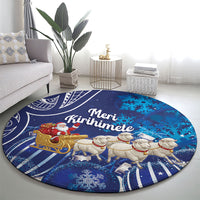 New Zealand Christmas In July Round Carpet Funny Santa Sheep Meri Kirihimete Blue LT14 - Polynesian Pride