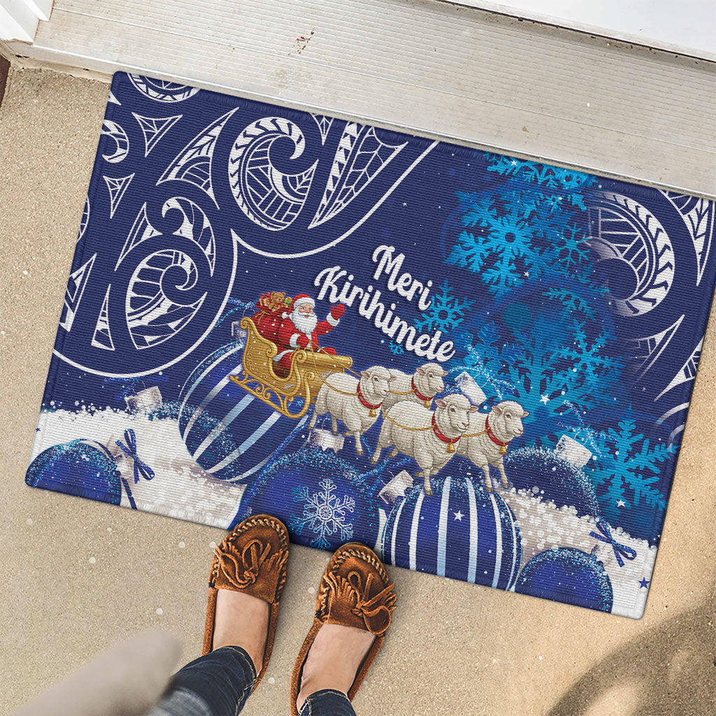 New Zealand Christmas In July Rubber Doormat Funny Santa Sheep Meri Kirihimete Blue LT14 - Polynesian Pride