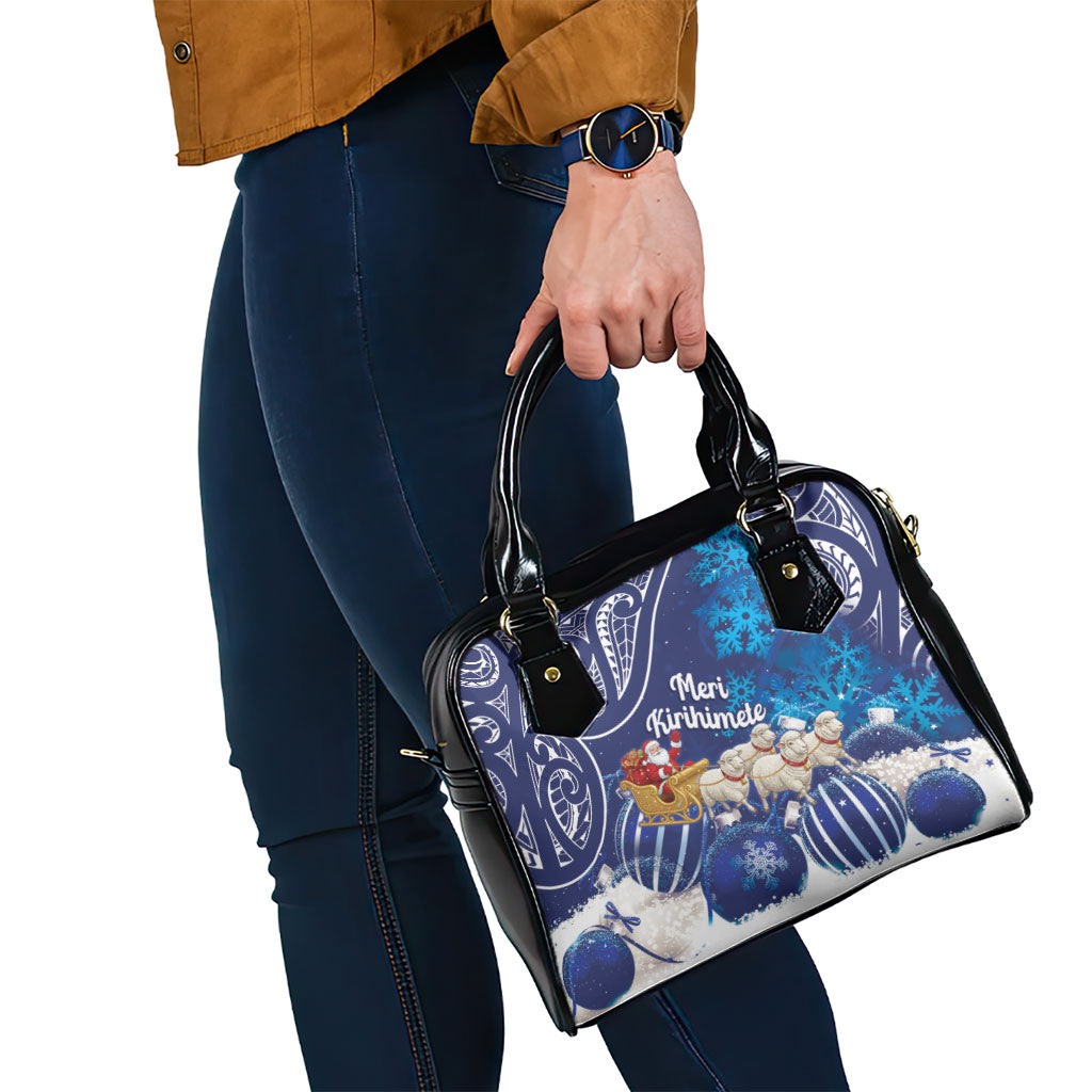 New Zealand Christmas In July Shoulder Handbag Funny Santa Sheep Meri Kirihimete Blue LT14 - Polynesian Pride