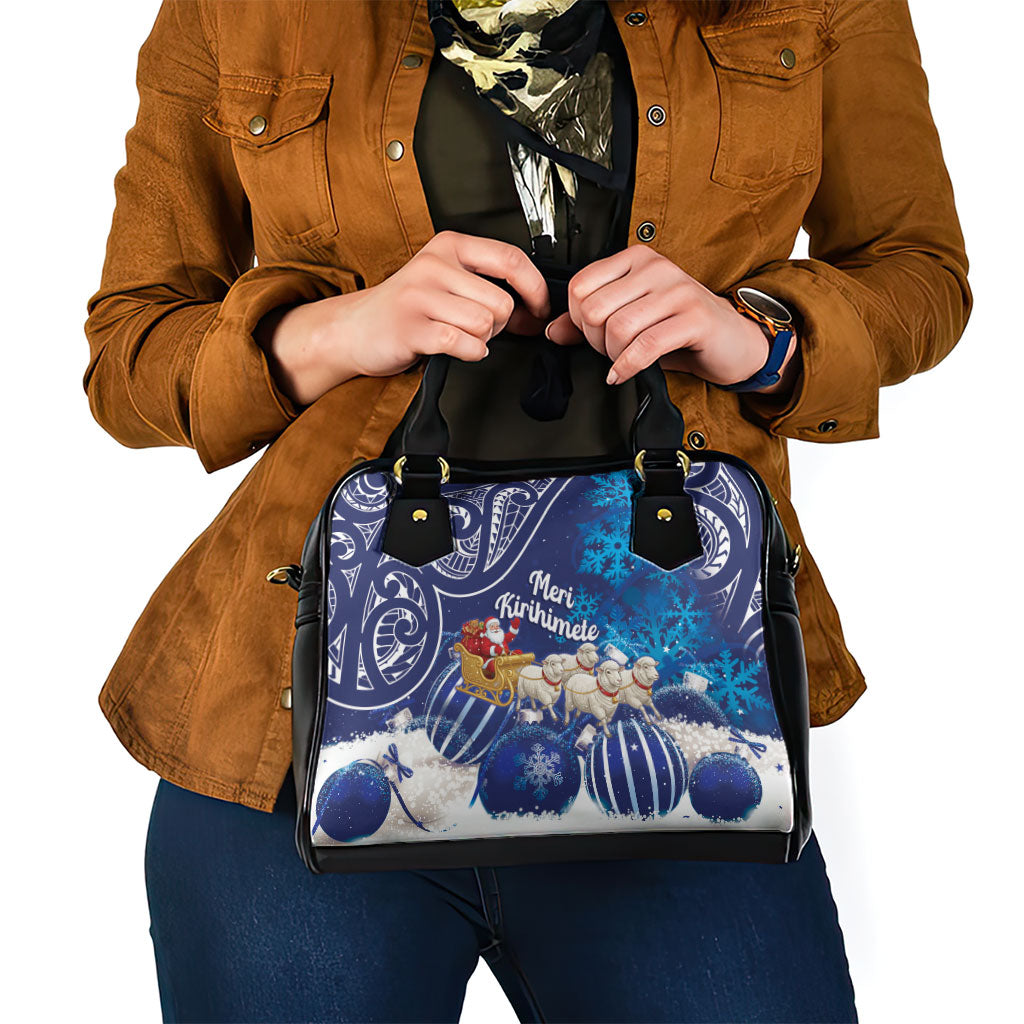 New Zealand Christmas In July Shoulder Handbag Funny Santa Sheep Meri Kirihimete Blue LT14 - Polynesian Pride