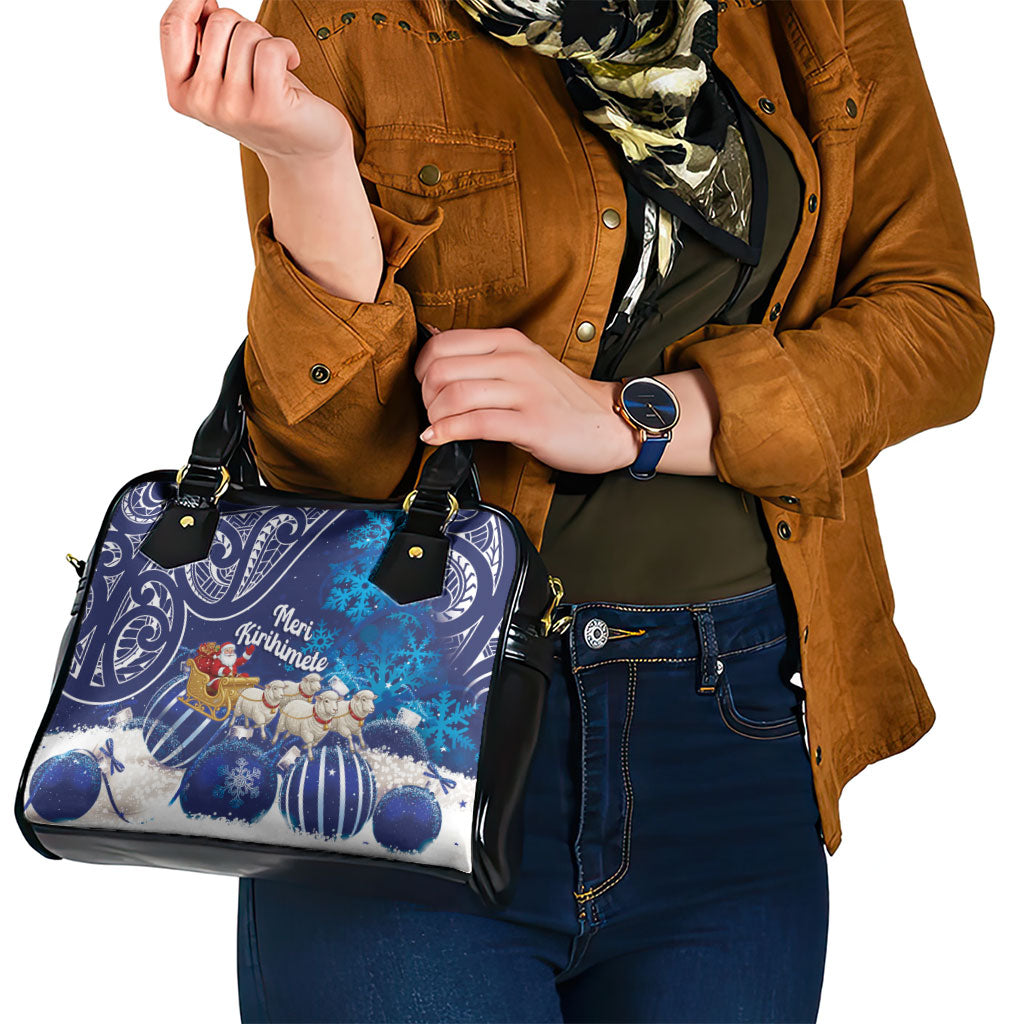 New Zealand Christmas In July Shoulder Handbag Funny Santa Sheep Meri Kirihimete Blue LT14 - Polynesian Pride