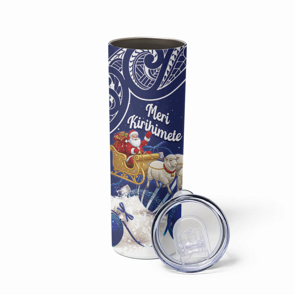 New Zealand Christmas In July Personalised Skinny Tumbler Funny Santa Sheep Meri Kirihimete Blue LT14 - Polynesian Pride