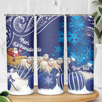 New Zealand Christmas In July Personalised Skinny Tumbler Funny Santa Sheep Meri Kirihimete Blue LT14 - Polynesian Pride