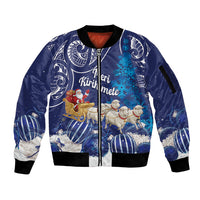 New Zealand Christmas In July Personalised Sleeve Zip Bomber Jacket Funny Santa Sheep Meri Kirihimete Blue LT14 Unisex Blue - Polynesian Pride