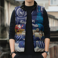 New Zealand Christmas In July Personalised Sleeveless Puffer Jacket Funny Santa Sheep Meri Kirihimete Blue LT14 - Polynesian Pride