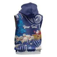 New Zealand Christmas In July Personalised Sleeveless Zip Hoodie Funny Santa Sheep Meri Kirihimete Blue LT14 - Polynesian Pride