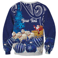 New Zealand Christmas In July Personalised Sweatshirt Funny Santa Sheep Meri Kirihimete Blue LT14 - Polynesian Pride