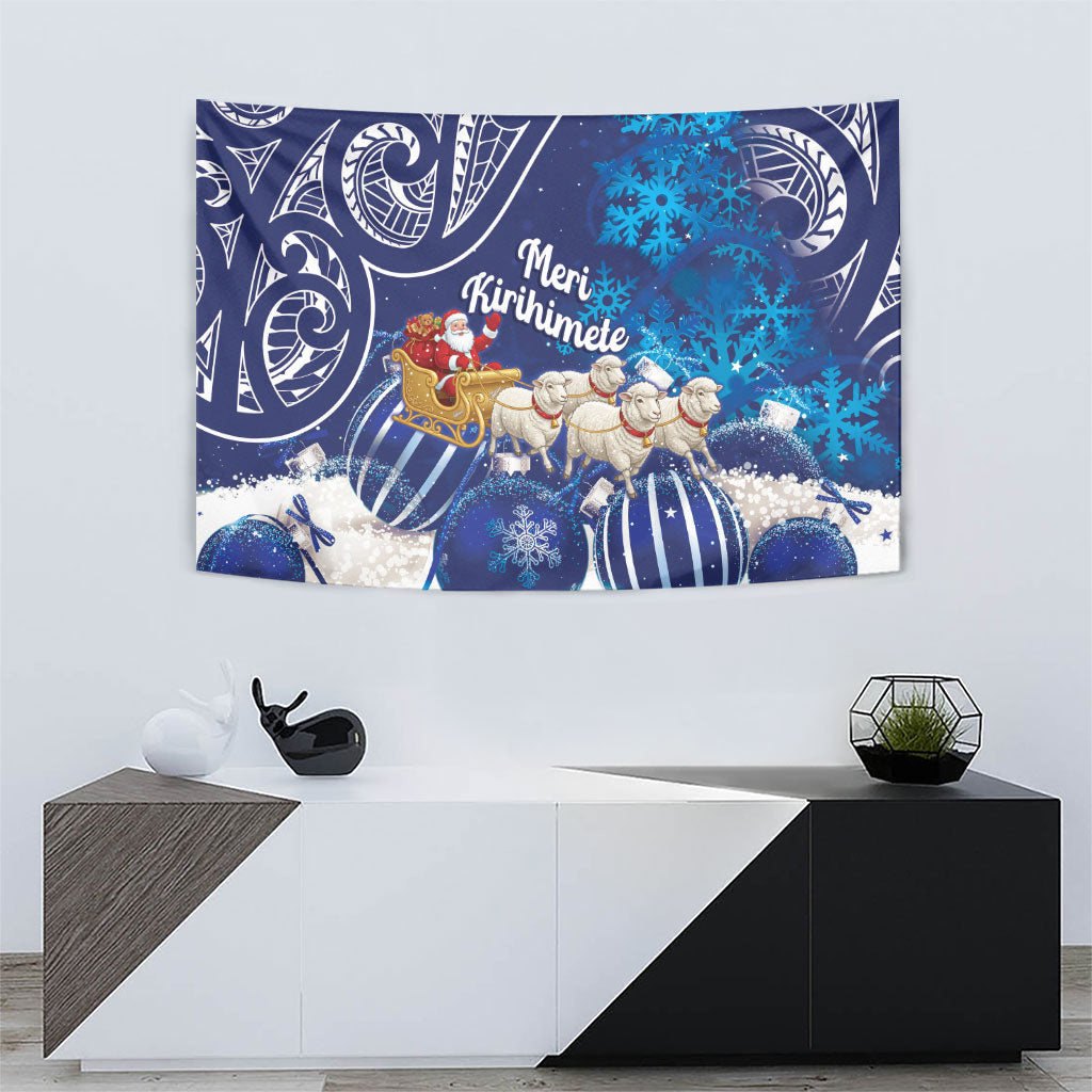 New Zealand Christmas In July Tapestry Funny Santa Sheep Meri Kirihimete Blue LT14 - Polynesian Pride