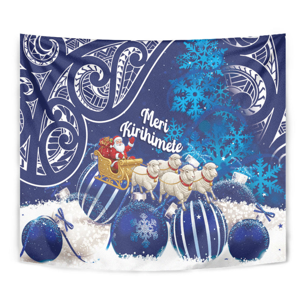 New Zealand Christmas In July Tapestry Funny Santa Sheep Meri Kirihimete Blue LT14 - Polynesian Pride