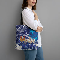 New Zealand Christmas In July Tote Bag Funny Santa Sheep Meri Kirihimete Blue LT14 - Polynesian Pride
