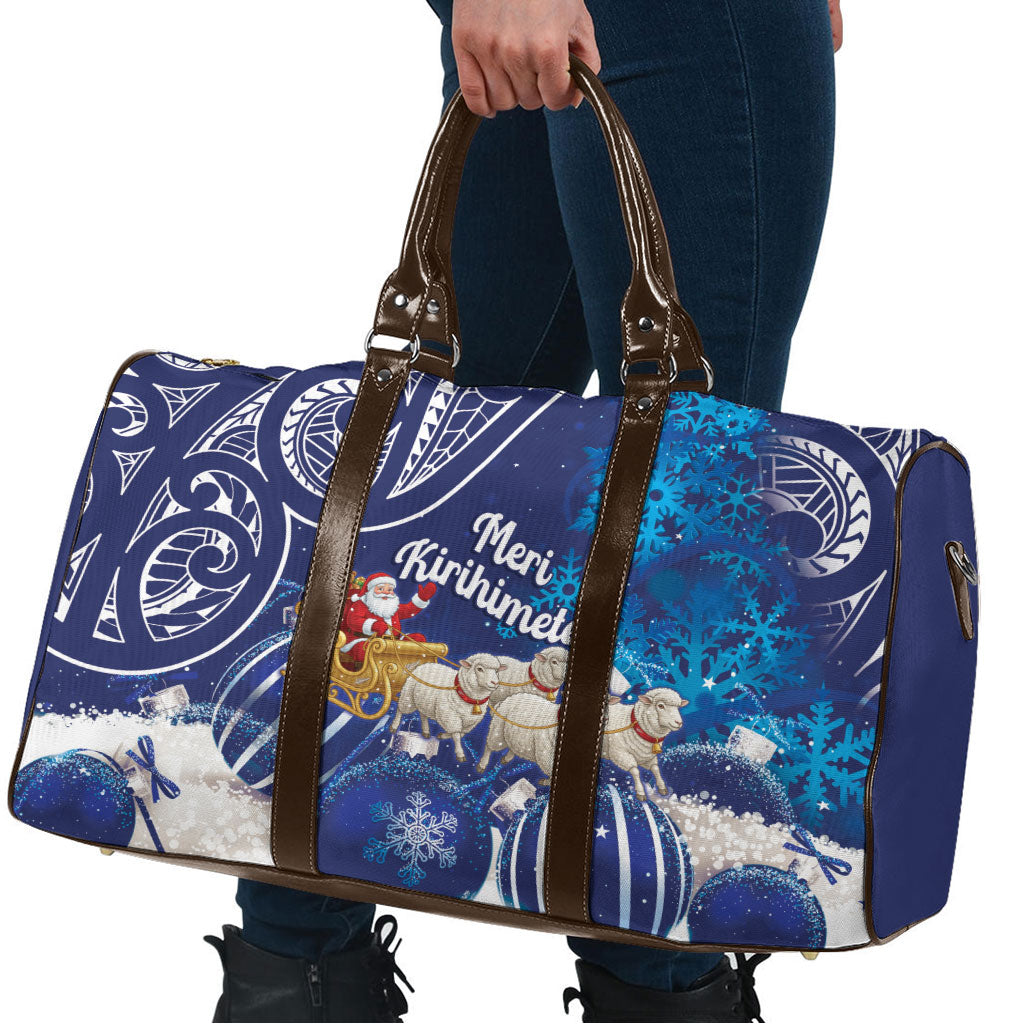 New Zealand Christmas In July Travel Bag Funny Santa Sheep Meri Kirihimete Blue LT14 - Polynesian Pride