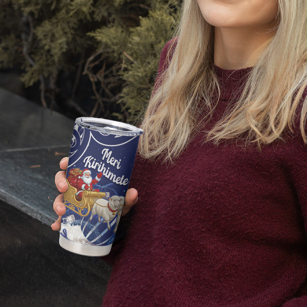 New Zealand Christmas In July Personalised Tumbler Cup Funny Santa Sheep Meri Kirihimete Blue LT14 - Polynesian Pride
