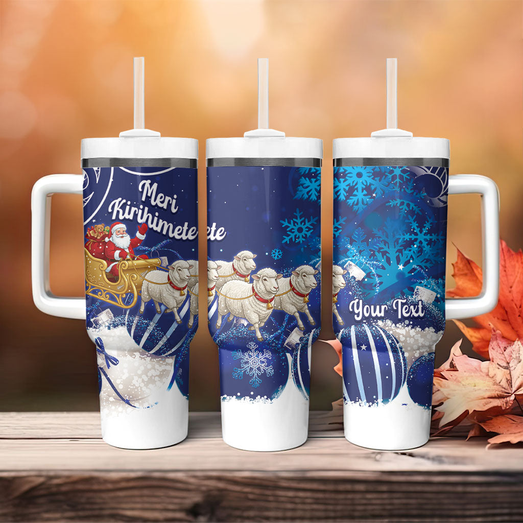 New Zealand Christmas In July Personalised Tumbler With Handle Funny Santa Sheep Meri Kirihimete Blue LT14 - Polynesian Pride