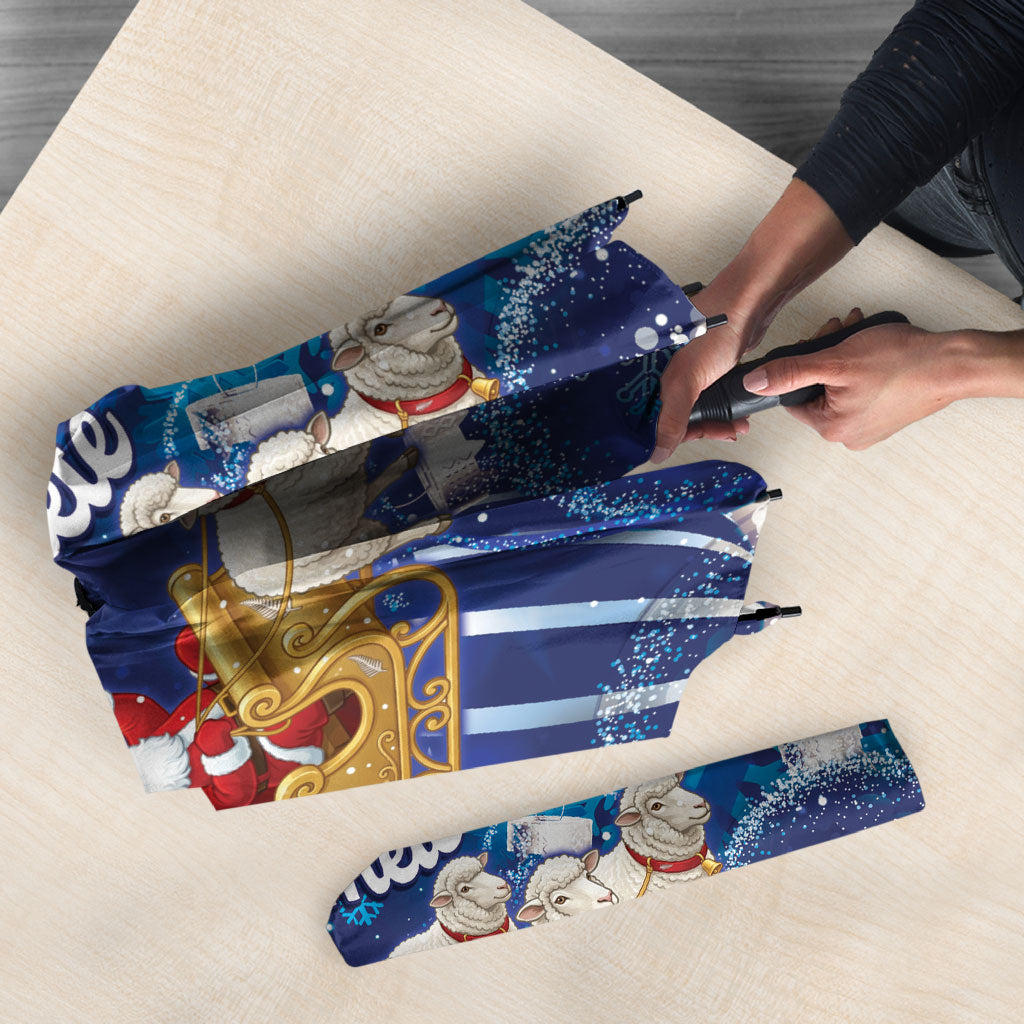 New Zealand Christmas In July Umbrella Funny Santa Sheep Meri Kirihimete Blue LT14 - Polynesian Pride